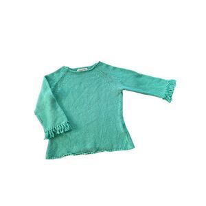 Geometrie WOMEN’S CREWNECK FRINGE DETAIL CABLE KNIT SWEATER‎ GREEN S